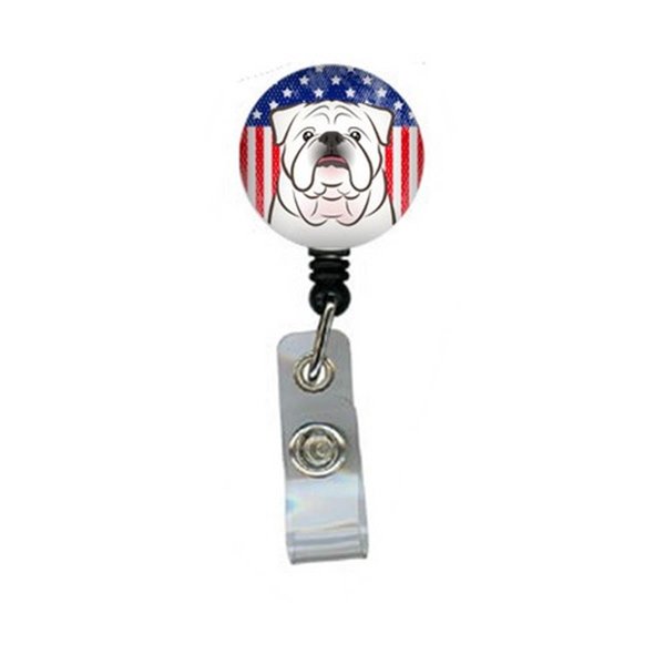 Carolines Treasures American Flag and White English Bulldog Retractable Badge Reel BB2150BR